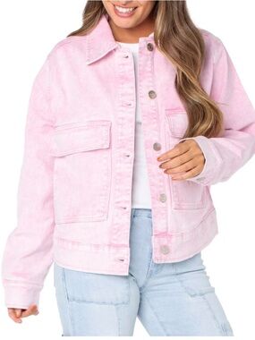 Celebrity Pink Womens Size M Pink Acid Wash Oversize Denim Jackets Trucker C-2